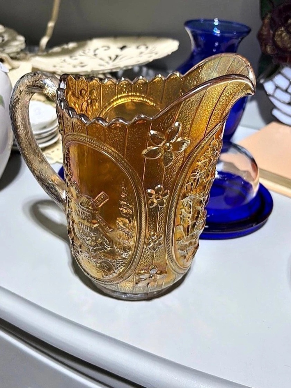 Imperial Glass Windmill Marigold Carnival Glass Water Pitcher